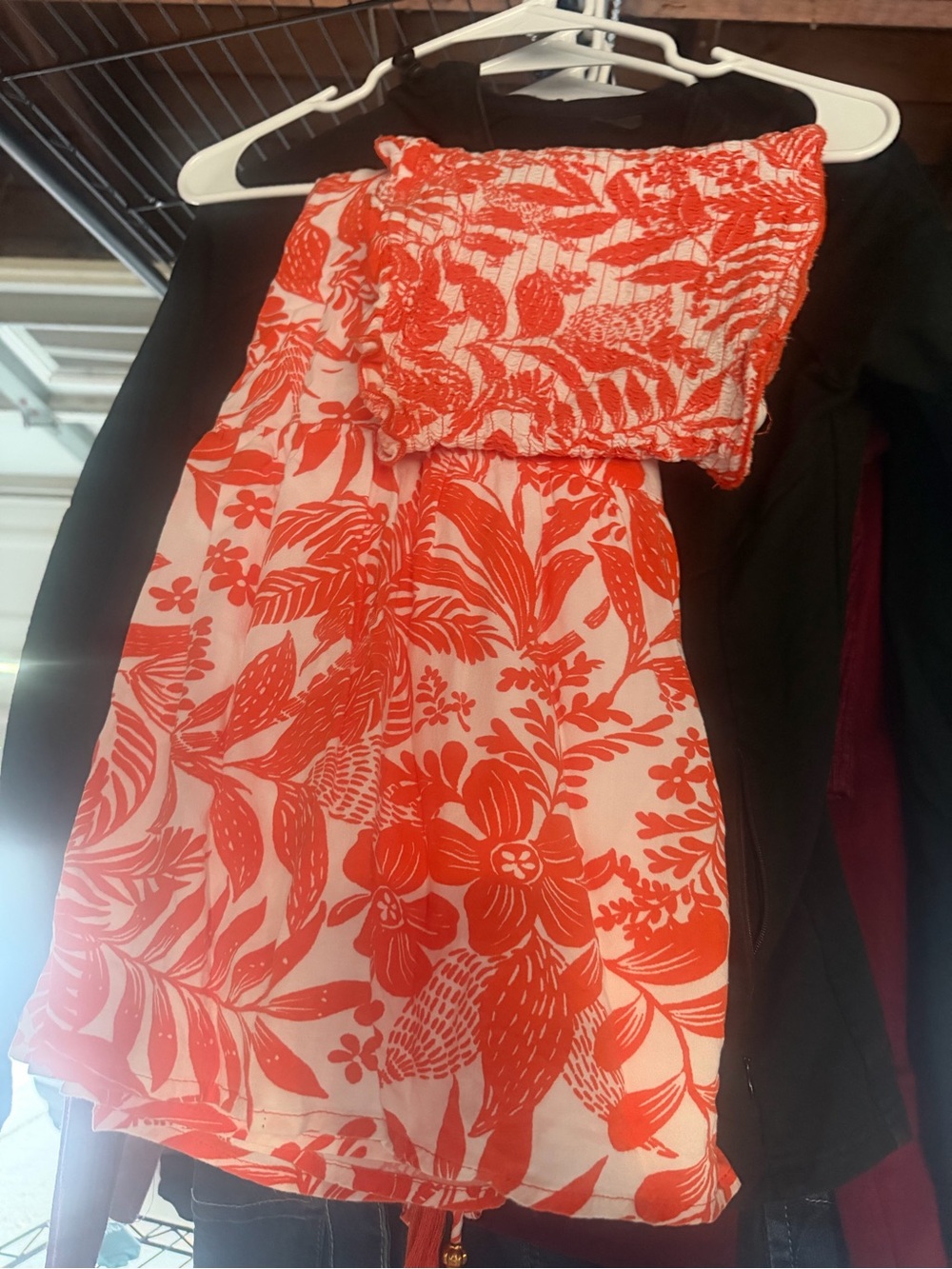 Tropical Print Orange Smocked Maxi Skirt Set Size LARGE -fits👌 - Picture 8 of 8
